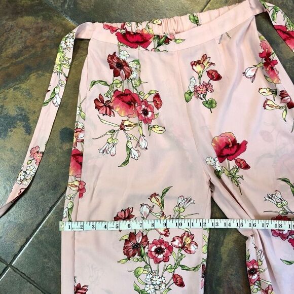 Blu Pepper Pink Wide Leg Floral Pants Belt Medium - Picture 4 of 13